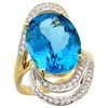 Natural 11.2 ctw swiss-blue-topaz & Diamond Engagement Ring 14K Yellow Gold - REF-95F8N