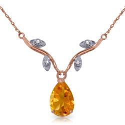 Genuine 1.52 ctw Citrine & Diamond Necklace Jewelry 14KT Rose Gold - REF-30T7A