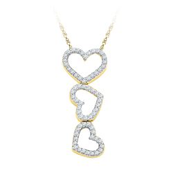 0.20 CTW Diamond Triple Cascading Heart Outline Pendant 10KT Yellow Gold - REF-13H4M