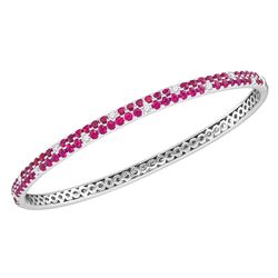 3.34 CTW Ruby Diamond Double Row Bangle Bracelet 18KT White Gold - REF-232K4W