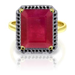 Genuine 7.45 ctw Ruby & Black Diamond Ring Jewelry 14KT Yellow Gold - REF-116Y6F