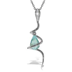 Genuine 2.28 ctw Blue Topaz & Diamond Necklace Jewelry 14KT White Gold - REF-49T3A