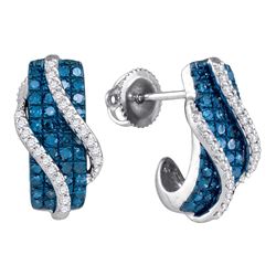 1.03 CTW Blue Color Diamond Half J Hoop Earrings 10KT White Gold - REF-44W9K