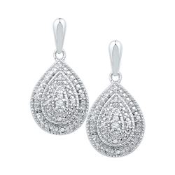 0.10 CTW Diamond Milgrain Teardrop Screwback Dangle Earrings 10KT White Gold - REF-26F9N