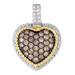 0.69 CTW Cognac-brown Color Diamond Rope Heart Pendant 10KT Yellow Gold - REF-37Y5X