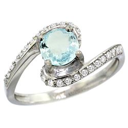 Natural 0.99 ctw aquamarine & Diamond Engagement Ring 14K White Gold - REF-54K9R