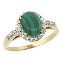 Natural 1.77 ctw Malachite & Diamond Engagement Ring 14K Yellow Gold - REF-30W9K