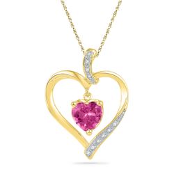 1.8 CTW Created Ruby Heart Love Pendant 10KT Yellow Gold - REF-13F4N