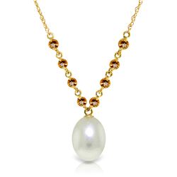 Genuine 5 ctw Pearl & Citrine Necklace Jewelry 14KT Yellow Gold - REF-25R4P