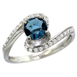 Natural 1.24 ctw london-blue-topaz & Diamond Engagement Ring 14K White Gold - REF-52Z7Y