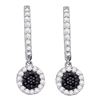 Image 1 : 0.50 CTWBlack Color Diamond Hoop Flower Dangle Earrings 10KT White Gold - REF-34X4Y