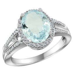 Natural 3.42 ctw aquamarine & Diamond Engagement Ring 10K White Gold - REF-61W3K