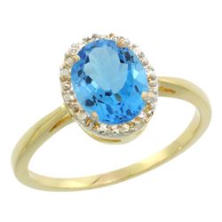 Natural 1.22 ctw Swiss-blue-topaz & Diamond Engagement Ring 14K Yellow Gold - REF-27M2H