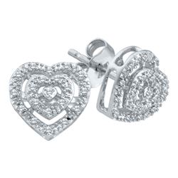 0.08 CTW Diamond Heart Screwback Earrings 10KT White Gold - REF-14M9H