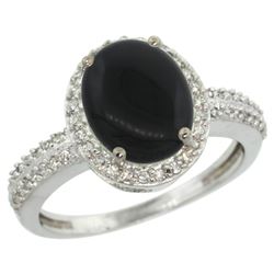 Natural 2.56 ctw Onyx & Diamond Engagement Ring 10K White Gold - REF-30F5N