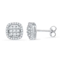 0.50 CTWDiamond Square Cluster Earrings 10KT White Gold - REF-34H4M