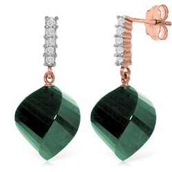 Genuine 30.65 ctw Green Sapphire Corundum & Diamond Earrings Jewelry 14KT Rose Gold - REF-59T9A