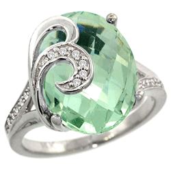 Natural 11.18 ctw green-amethyst & Diamond Engagement Ring 14K White Gold - REF-82A2V