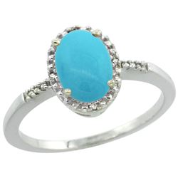 Natural 1.2 ctw Turquoise & Diamond Engagement Ring 14K White Gold - REF-24W8K