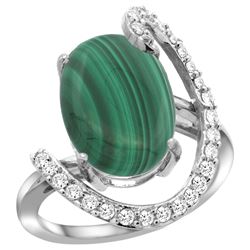 Natural 7.41 ctw Malachite & Diamond Engagement Ring 14K White Gold - REF-85G6M