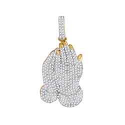 1.15 CTW Mens Diamond Praying Hands Prayer Charm Pendant 10KT Yellow Gold - REF-57Y2X