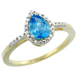 Natural 1.53 ctw swiss-blue-topaz & Diamond Engagement Ring 10K Yellow Gold - REF-18H9W