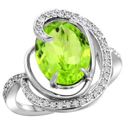 Natural 5.16 ctw peridot & Diamond Engagement Ring 14K White Gold - REF-78R5Z