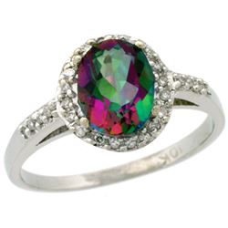 Natural 1.3 ctw Mystic-topaz & Diamond Engagement Ring 10K White Gold - REF-25M9H