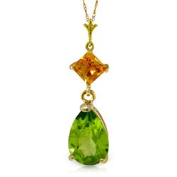 Genuine 2 ctw Peridot & Citrine Necklace Jewelry 14KT Yellow Gold - REF-24H3X