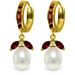 Genuine 10.30 ctw Garnet & Pearl Earrings Jewelry 14KT Yellow Gold - REF-56H7X