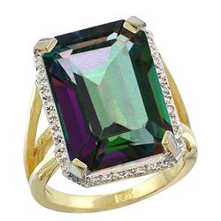 Natural 13.72 ctw Mystic-topaz & Diamond Engagement Ring 10K Yellow Gold - REF-65F2N