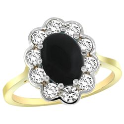 Natural 2.38 ctw Onyx & Diamond Engagement Ring 14K Yellow Gold - REF-79R6Z