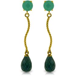 Genuine 7.9 ctw Emerald & Green Sapphire Corundum Earrings Jewelry 14KT Yellow Gold - REF-28F9Z