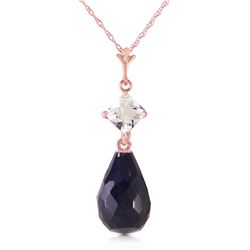 Genuine 9.3 ctw Sapphire & White Topaz Necklace Jewelry 14KT Rose Gold - REF-26K6V