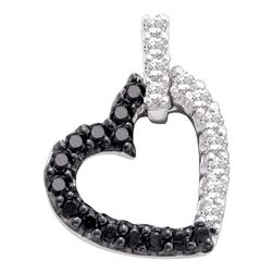 0.31 CTW Black Color Diamond Heart Love Pendant 14KT White Gold - REF-22K4W