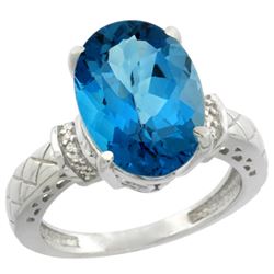 Natural 5.53 ctw London-blue-topaz & Diamond Engagement Ring 14K White Gold - REF-62N2G