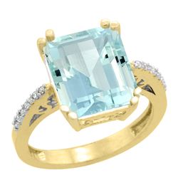 Natural 5.48 ctw Aquamarine & Diamond Engagement Ring 14K Yellow Gold - REF-83Y8X