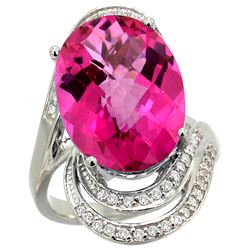 Natural 11.46 ctw Pink-topaz & Diamond Engagement Ring 14K White Gold - REF-86K6R