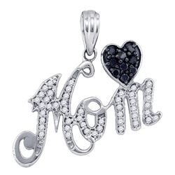 0.23 CTW Black Color Diamond Mom Mother Heart Pendant 10KT White Gold - REF-22M4H