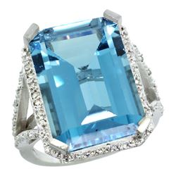 Natural 13.72 ctw London-blue-topaz & Diamond Engagement Ring 10K White Gold - REF-70X4A