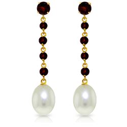 Genuine 10 ctw Garnet & Pearl Earrings Jewelry 14KT Yellow Gold - REF-32A4K