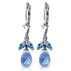 Genuine 3.4 ctw Blue Topaz Earrings Jewelry 14KT White Gold - REF-26X6M