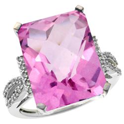 Natural 12.14 ctw Pink-topaz & Diamond Engagement Ring 14K White Gold - REF-66Y2X