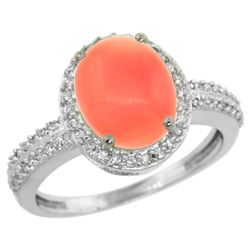 Natural 2.56 ctw Coral & Diamond Engagement Ring 14K White Gold - REF-39R9Z