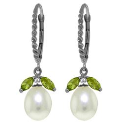 Genuine 9 ctw Peridot & Pearl Earrings Jewelry 14KT White Gold - REF-39W3Y