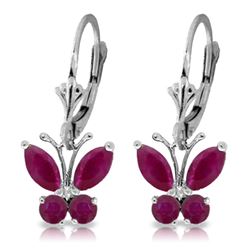 Genuine 1.24 ctw Ruby Earrings Jewelry 14KT White Gold - REF-41Z6N