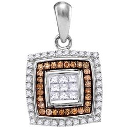 0.33 CTW Cognac-brown Color Diamond Square Pendant 10KT White Gold - REF-26H9M