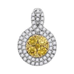 1.02 CTW Yellow Diamond Circle Cluster Pendant 14KT White Gold - REF-104K9W