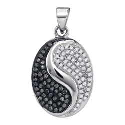 0.33 CTW Black Color Diamond Oval Ying Yang Pendant 10KT White Gold - REF-22K4W