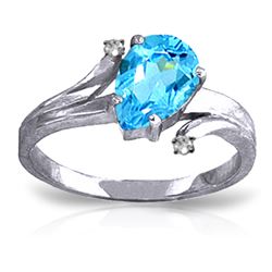 Genuine 1.51 ctw Blue Topaz & Diamond Ring Jewelry 14KT White Gold - REF-51A4K